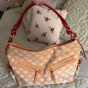 Dooney & Bourke Tan and Red Signature Bag